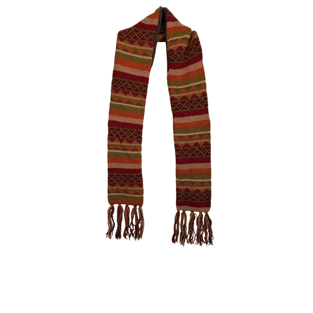 Nirvanna Designs Wool Scarf Handmade Nepal Fair Isle Fleece Lined Boho Fringe